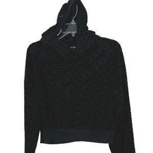 Guess Burnout Cropped Hoodie Womens Medium Black Y2k Lightweight Sweatshirt